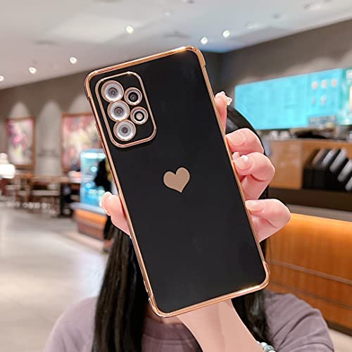 Compatible with Samsung Galaxy A13 4G Case,Love Heart Pattern Electroplated Design Soft TPU Shockproof Protective Phone Case Full Camera Lens Protection Cover for Samsung Galaxy A13 4G-Black