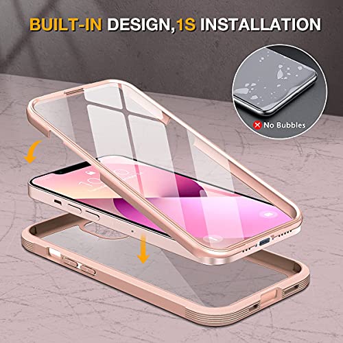 Miracase Compatible with iPhone 13 Case 6.1inch, [Built-in Glass Screen Protector] Full Body Rubber Bumper Clear Back Case Cover (Sand Pink)