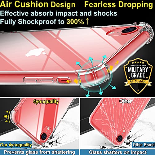 4youquality Case for iPhone XR with [2-Pack] Tempered Glass Screen Protectors, Advanced Air Cushion Drop Protection, Shockproof Transparent Clear Bumper Phone Case Cover, Anti-Scratch