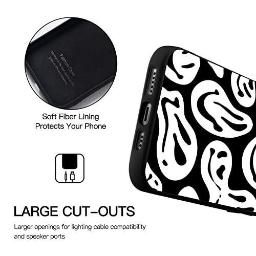 YCCY Cute Funny Face Phone Case for iPhone 11,Black Liquid Silicone Girly Cases,Soft Gel Rubber Full-Body Protective Microfiber Lining Shockproof Black Cover