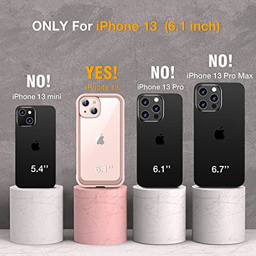 Miracase Compatible with iPhone 13 Case 6.1inch, [Built-in Glass Screen Protector] Full Body Rubber Bumper Clear Back Case Cover (Sand Pink)
