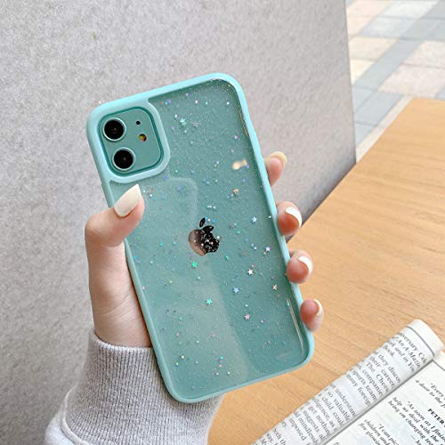 Ownest Compatible for iPhone 11 Case,Clear Sparkly Bling Star Glitter Design for Women Girls Soft TPU Shockproof Anti-scratch Protective Cases for iPhone 11-Mint Green