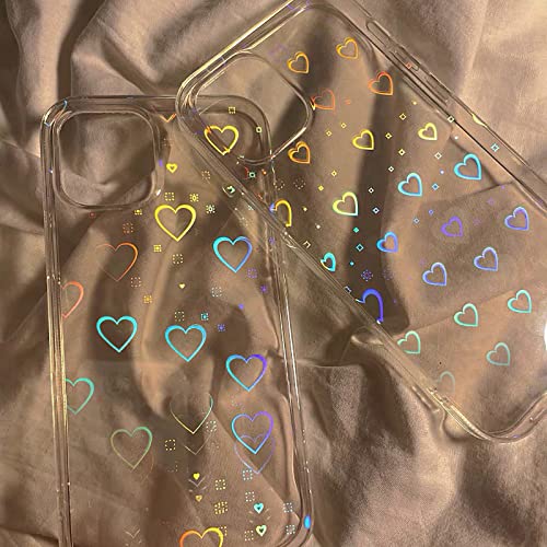 L-FADNUT for iPhone 11 Cases Crystal Clear Cute Holographic Heart Pattern for Women Girls Transparent Fashion Glitter Silicone Bumper Shockproof Protective Phone Case for iPhone 11