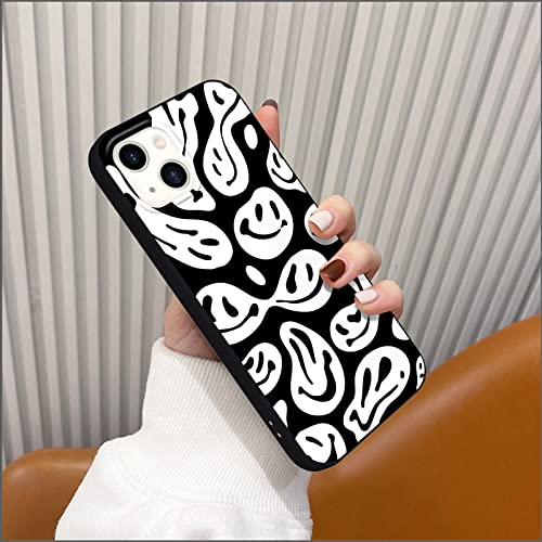 YCCY Cute Funny Face Phone Case for iPhone 11,Black Liquid Silicone Girly Cases,Soft Gel Rubber Full-Body Protective Microfiber Lining Shockproof Black Cover