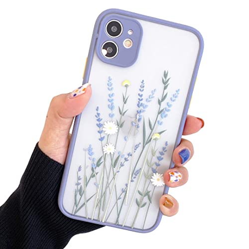 Compatible with iPhone 11 for Girl Woman, Floral Flower Pattern Slim Design, Protective Hard PC Back with Soft Shockproof TPU Bumper Phone Case - Purple