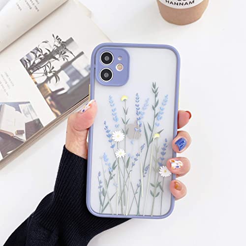 Compatible with iPhone 11 for Girl Woman, Floral Flower Pattern Slim Design, Protective Hard PC Back with Soft Shockproof TPU Bumper Phone Case - Purple