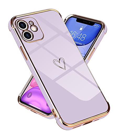 Micoden for iPhone 11 Case Cute Girls Silicone Heart Pattern Design Cases Fashion Plating Edge Ultra Thin Shockproof Protective Bumper Phone Case for iPhone 11 Purple