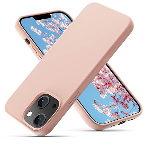 OIIAEE Silicone Case Designed for iPhone 13 Case, Ultra Slim Shockproof Protective Liquid Silicone Phone Case with Soft Anti-Scratch Microfiber Lining, 6.1 inch, Sand Pink