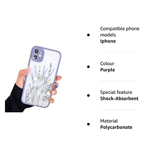 Compatible with iPhone 11 for Girl Woman, Floral Flower Pattern Slim Design, Protective Hard PC Back with Soft Shockproof TPU Bumper Phone Case - Purple