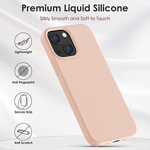 OIIAEE Silicone Case Designed for iPhone 13 Case, Ultra Slim Shockproof Protective Liquid Silicone Phone Case with Soft Anti-Scratch Microfiber Lining, 6.1 inch, Sand Pink
