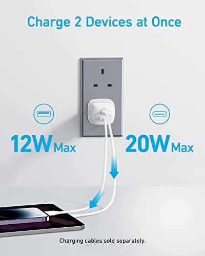 Anker USB C Plug, 323 Charger (33W), 2-Port Compact USB C Charger with Foldable Plug for iPhone 14/14 Pro Max/13/12, Pixel, Galaxy, iPad/iPad Mini, and More (Cable Not Included) - White