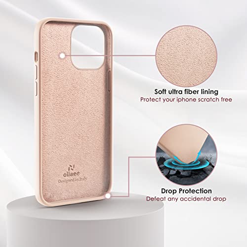 OIIAEE Silicone Case Designed for iPhone 13 Case, Ultra Slim Shockproof Protective Liquid Silicone Phone Case with Soft Anti-Scratch Microfiber Lining, 6.1 inch, Sand Pink