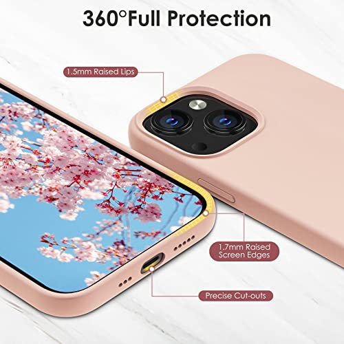 OIIAEE Silicone Case Designed for iPhone 13 Case, Ultra Slim Shockproof Protective Liquid Silicone Phone Case with Soft Anti-Scratch Microfiber Lining, 6.1 inch, Sand Pink