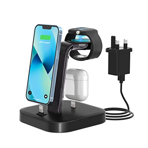 Charging Station for Multiple Devices - ADADPU 3 in 1 Wireless Charger Stand for Apple Watch Series 8/7/6/5/4/3/2/SE Phone Charging Dock for AirPods iPhone 14/13/12/11 Pro X Max XS XR 8 7 Plus-Black