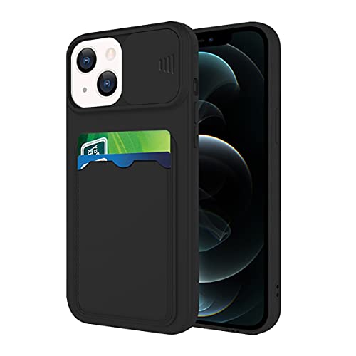 Compatible With Apple iPhone 13 Case Camera Slide Protector, iPhone 13 Phone Case With Card Holder Pink Cover Silicone Shockproof (iPhone 13, Black)