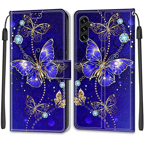 Dfjhure For Samsung A14 Case Leather Flip Wallet Phone Case Cover Silicone Shockproof Bumper Cover with Card Slots Phone Case For Samsung Galaxy A14 4G/5G- Butterfly