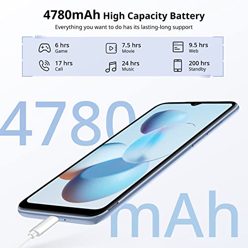 Blackview Android phone, A55 Smartphone SIM Free Unlocked Mobile Phones, Android 11, 3GB RAM/SD 128GB, 4780mAh Battery, 6.528 inches Waterdrop Screen, 8+5MP Camera, 4G Dual SIM Phone, Face ID-Blue