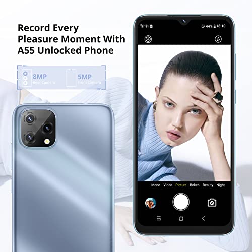 Blackview Android phone, A55 Smartphone SIM Free Unlocked Mobile Phones, Android 11, 3GB RAM/SD 128GB, 4780mAh Battery, 6.528 inches Waterdrop Screen, 8+5MP Camera, 4G Dual SIM Phone, Face ID-Blue
