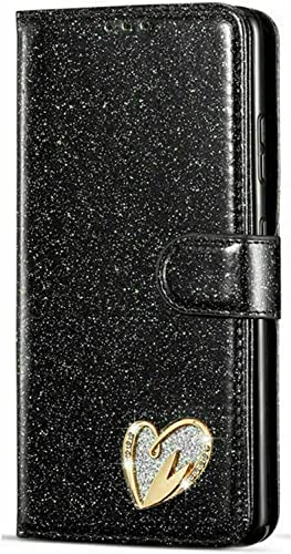 MHtech Case For Apple iPhone 7 iPhone 8 iPhone SE 2020 2022, Phone Case Shiny Leather Bling Glitter Book Flip Stand Card Wallet Protective Cover For iPhone 7/8/SE Phone (Black)