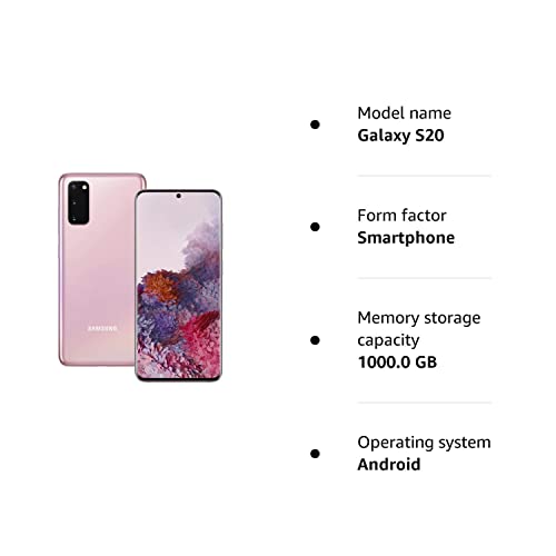 Samsung Galaxy S20 Mobile Phone; Sim Free Smartphone - Cloud Pink (UK version) (Renewed)