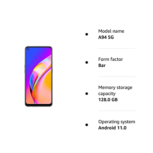OPPO A94 5G - 8GB RAM and 128 +Extendable Storage SIM Free Smartphone (48MP AI Quad Camera, 6.4' AMOLED Screen, 30W fast charge) - Fluid Black