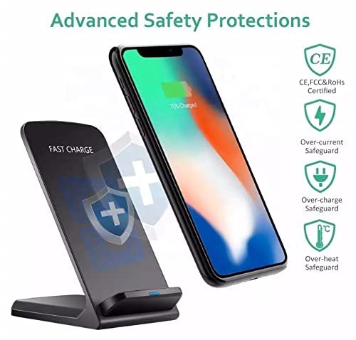 Ink Jungle Wireless Desktop Mobile Phone Charger Docking Stand, Qi & CE certified for Apple iPhone 13, 12, Mini, Pro Max, SE, 11, 1, XR, Xs Max, 10W Fast-Charging Galaxy S20 S10 S9 S8, Note 10 (Black)