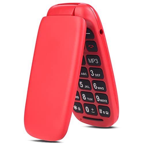 USHINING Unlocked GSM Flip Mobile Phone Big Button Easy to Use,SIM Free Pay as You Go Phones,Classical & Durable (Red)
