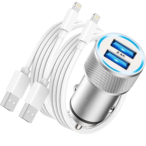 iPhone Car Charger Adapter Apple MFi Certified, Poukey Car iPhone Charger Dual USB Car Charger for iPhone 14 13 12 11 Pro Max/Mini/XS/X/8/7/6/SE,Fast Charging Car Phone Charger with 2x Lightning Cable