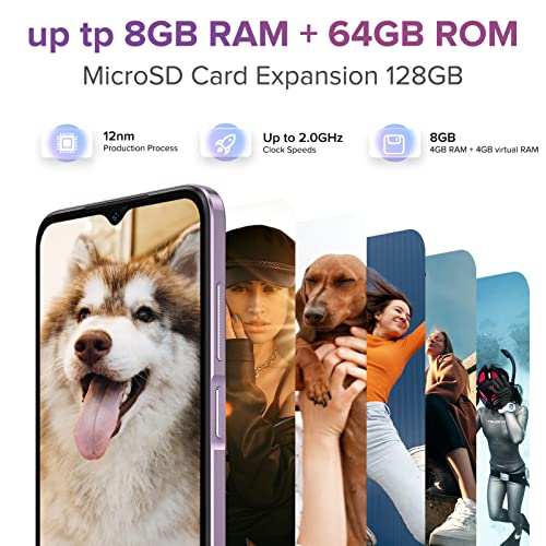 Ulefone Mobile Phones, 8GB+64GB, Note 14 Smartphone, Android 12 Phone, 4G Dual SIM Free Unlocked, Three Card Slots, 4500mAh Battery, 13MP Camera, 6.52 inch Waterdrop Screen, OTG, UK Version, Purple