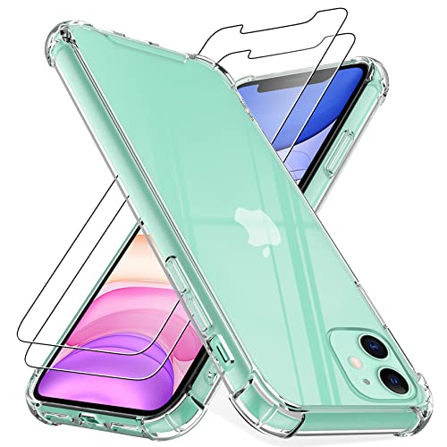 4youquality Case for iPhone 11 Case with [2-Pack Tempered Glass Screen Protectors], 6.1-Inch, Advanced Airbag Drop Protection, Shockproof Transparent Clear Bumper Phone Cover, Anti-Scratch