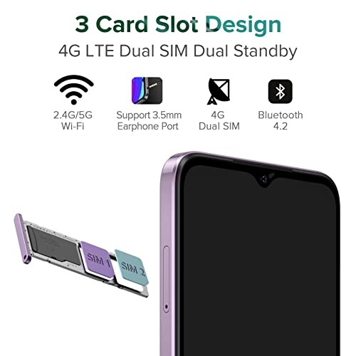 Ulefone Mobile Phones, 8GB+64GB, Note 14 Smartphone, Android 12 Phone, 4G Dual SIM Free Unlocked, Three Card Slots, 4500mAh Battery, 13MP Camera, 6.52 inch Waterdrop Screen, OTG, UK Version, Purple