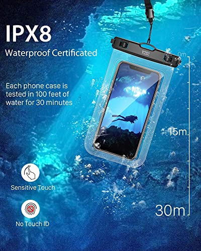 YOSH Waterproof Phone Pouch, 2-Pack IPX8 Underwater Waterproof Phone Case for Swimming, Dry Bag Mobile Phone Lanyard Cases for iPhone 14 13 12 11 XS XR, Samsung S23 S22 S21, Huawei P30 P20 up to 6.8"