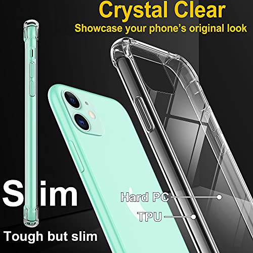 4youquality Case for iPhone 11 Case with [2-Pack Tempered Glass Screen Protectors], 6.1-Inch, Advanced Airbag Drop Protection, Shockproof Transparent Clear Bumper Phone Cover, Anti-Scratch