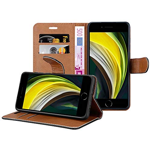 iCatchy For iPhone SE 2022 Case SE 2020 Case, iPhone 8 Case iPhone 7 Case Leather Wallet Book Flip Folio Stand View Case Compatible with iPhone se 2022/2020 Phone Case Cover (Black)