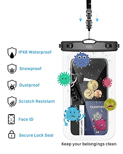 YOSH Waterproof Phone Pouch, 2-Pack IPX8 Underwater Waterproof Phone Case for Swimming, Dry Bag Mobile Phone Lanyard Cases for iPhone 14 13 12 11 XS XR, Samsung S23 S22 S21, Huawei P30 P20 up to 6.8"