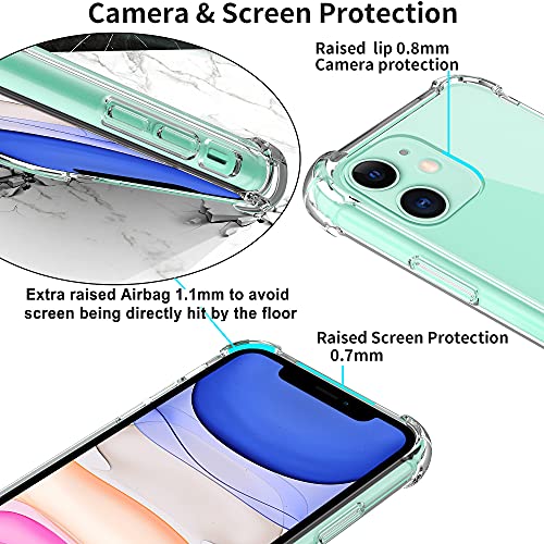 4youquality Case for iPhone 11 Case with [2-Pack Tempered Glass Screen Protectors], 6.1-Inch, Advanced Airbag Drop Protection, Shockproof Transparent Clear Bumper Phone Cover, Anti-Scratch