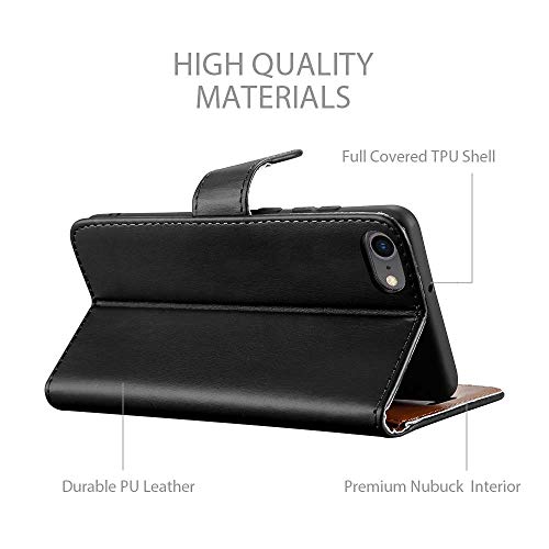 iCatchy For iPhone SE 2022 Case SE 2020 Case, iPhone 8 Case iPhone 7 Case Leather Wallet Book Flip Folio Stand View Case Compatible with iPhone se 2022/2020 Phone Case Cover (Black)