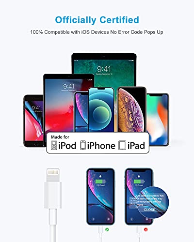 3 Pack Apple MFi Certified iPhone Charger 2M, Lightning Cable 2 metres Fast iPhone Charging Cord for Apple iPhone13/12/12mini/iPhone 11/11 Pro/11 Pro Max/X/XS/XR/XS Max /8/8 Plus iPad Airpods
