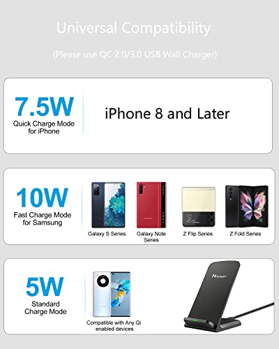 Apple iPhone 14, 13, 12, 11, Pro, Pro Max, Mini, SE, Xs, Xs Max, XR, X, 8 Plus Wireless Charger, 7.5w Fast Qi Certified Wireless Mobile Phone Charging Stand (Black)