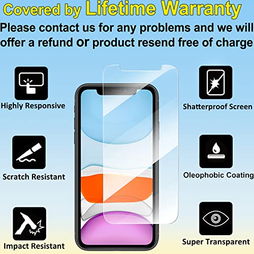 4youquality [3-Pack iPhone 11 and iPhone XR Screen Protector, Tempered Glass Film [LifetimeWarranty][Scratch-Resistant][Anti-Shatter] Screen Protector for Apple iPhone XR and iPhone 11 (6.1 inch)