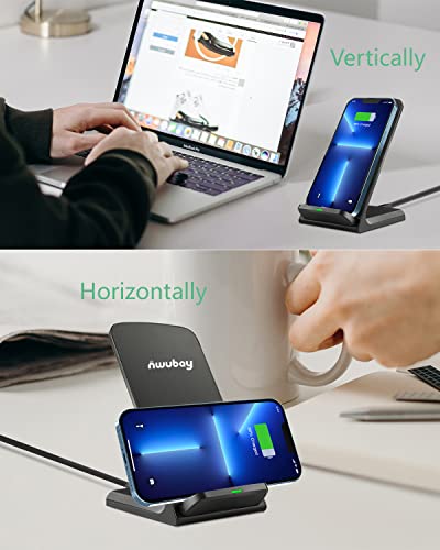 Apple iPhone 14, 13, 12, 11, Pro, Pro Max, Mini, SE, Xs, Xs Max, XR, X, 8 Plus Wireless Charger, 7.5w Fast Qi Certified Wireless Mobile Phone Charging Stand (Black)