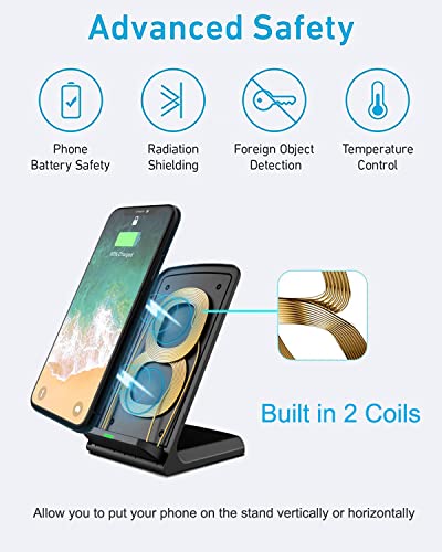 Apple iPhone 14, 13, 12, 11, Pro, Pro Max, Mini, SE, Xs, Xs Max, XR, X, 8 Plus Wireless Charger, 7.5w Fast Qi Certified Wireless Mobile Phone Charging Stand (Black)