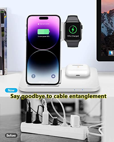 Wireless Charger, VNBBT Fast Wireless Charging Stand Dock 3 In 1 Foldable Charge Station Compatible with iPhone 14/13/12/11/Pro/Pro Max/XS/Xr/8 Plus, AirPods Pro/3/2, Apple Watch 8/7/6/5/4/3/2/SE