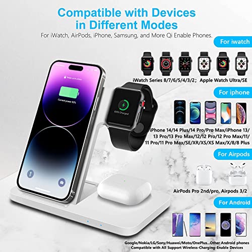 Wireless Charger, VNBBT Fast Wireless Charging Stand Dock 3 In 1 Foldable Charge Station Compatible with iPhone 14/13/12/11/Pro/Pro Max/XS/Xr/8 Plus, AirPods Pro/3/2, Apple Watch 8/7/6/5/4/3/2/SE