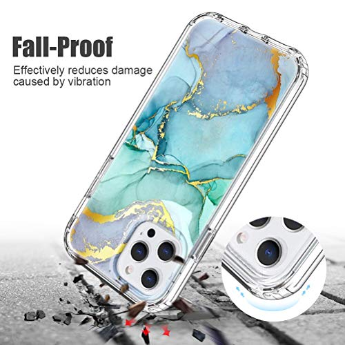 ZhuoFan for iPhone 11 Case 360 Full Body Shockproof Protection Skin Shell Clear Silicone TPU Bumper Stylish Design Slim Phone Case, Front and Back Cover for Apple iPhone 11 6.1" - Marble Green