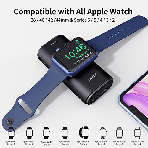 iWALK Portable Apple Watch Charger, 9000mAh Power Bank with Built in Cable, Apple Watch and Phone Charger, Compatible with Apple Watch Series 8/7/6/Se/5/4/3/2, iPhone14/ 13/12/12 Pro Max/ 11/6s,Black