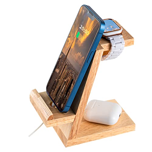 For Apple Watch Stand, Dreamholder 2 in 1 Natural Wood Phone Holder, Desktop Stand Charging Dock for iPhone 14 13 12 11 All Series and Apple Watch Series 8/SE2/7/6/SE/5/4/3/2/1