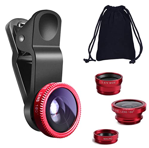 KINGMAS 3 in 1 Universal Fish Eye Lens + Wide-Angle Lens + Macro Clip Camera Lens Kit for iPad iPhone Samsung Android and Most Smartphones
