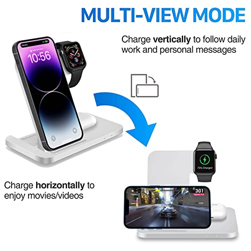 Wireless Charger, VNBBT Fast Wireless Charging Stand Dock 3 In 1 Foldable Charge Station Compatible with iPhone 14/13/12/11/Pro/Pro Max/XS/Xr/8 Plus, AirPods Pro/3/2, Apple Watch 8/7/6/5/4/3/2/SE