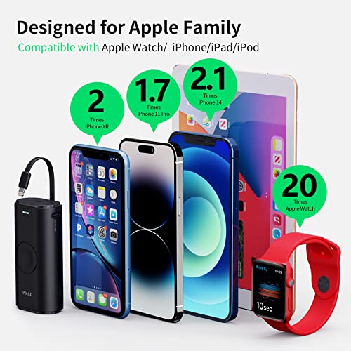 iWALK Portable Apple Watch Charger, 9000mAh Power Bank with Built in Cable, Apple Watch and Phone Charger, Compatible with Apple Watch Series 8/7/6/Se/5/4/3/2, iPhone14/ 13/12/12 Pro Max/ 11/6s,Black